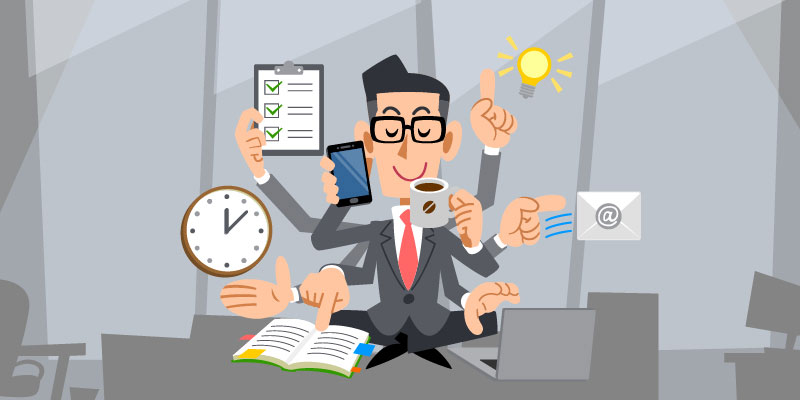 Cartoon business man being productive
