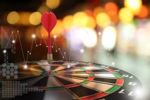 target arrow concept. dart in dartboard, bullseye tech graphics