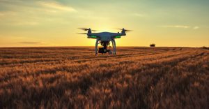 Drone helicopter over field