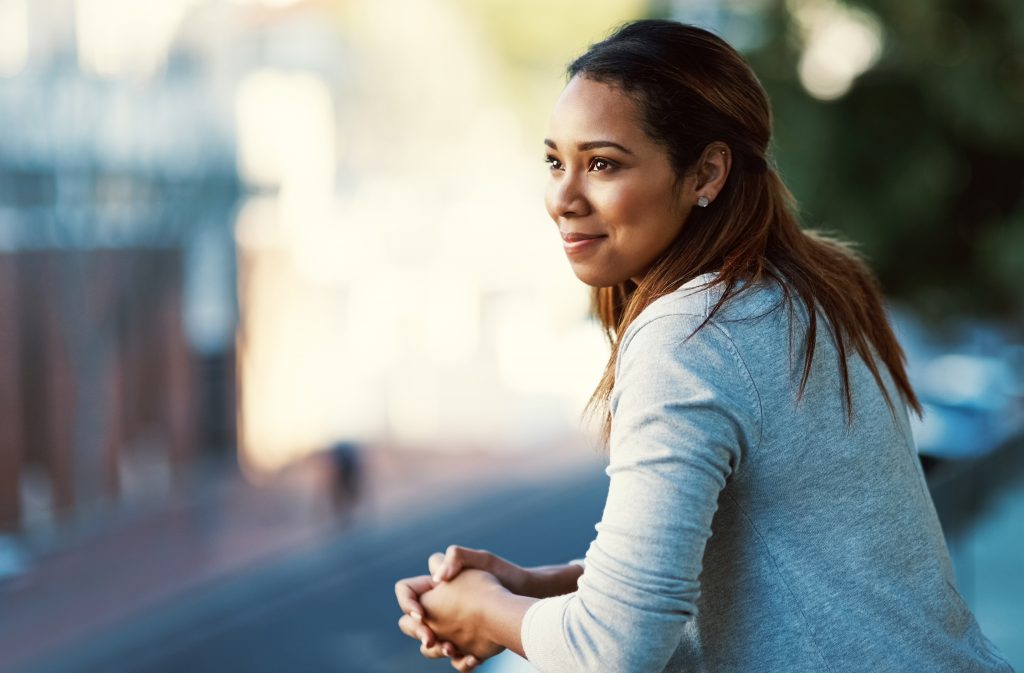 Young woman looking happy