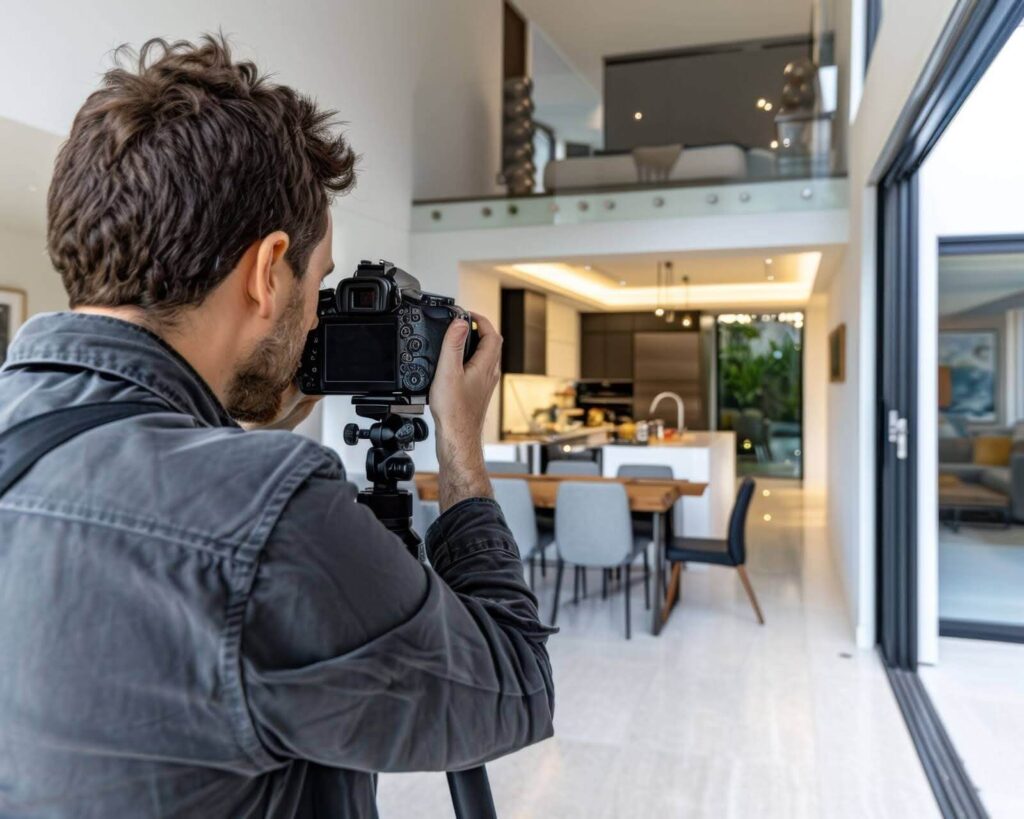 Estate Photographers taking an interior photograph inside a modern clean house