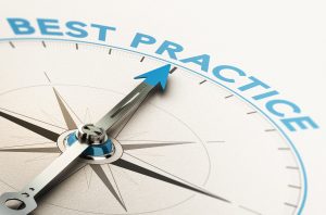 Methodology Best Practice Knowledge Management 3D illustration of a compass with needle pointing the text best practice