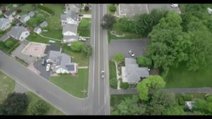 Aerial view of suburban town