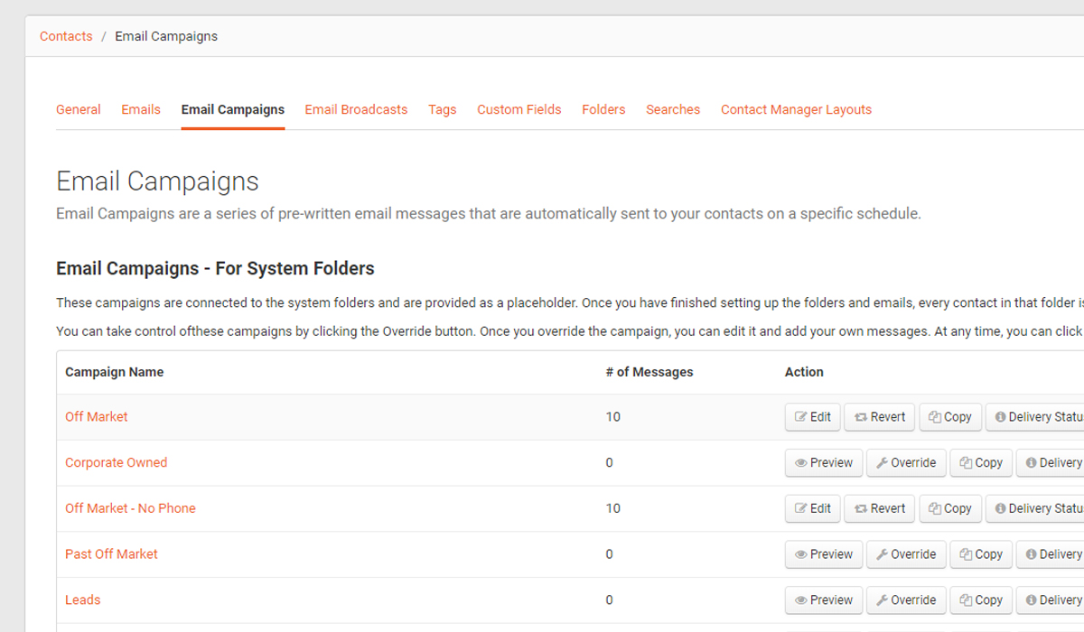 Email campaigns screenshot