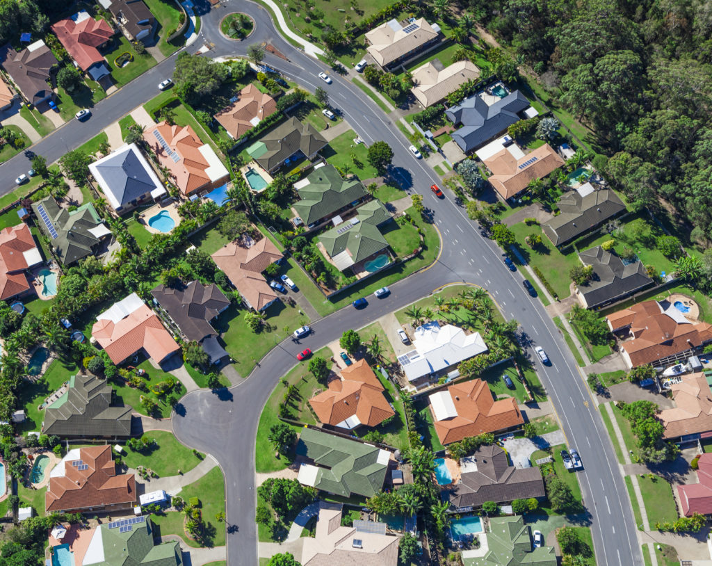 Aerial view of suburban houses