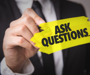 Ask questions business suit graphic