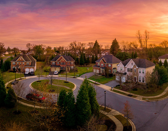 Beautiful neighborhood at sunset