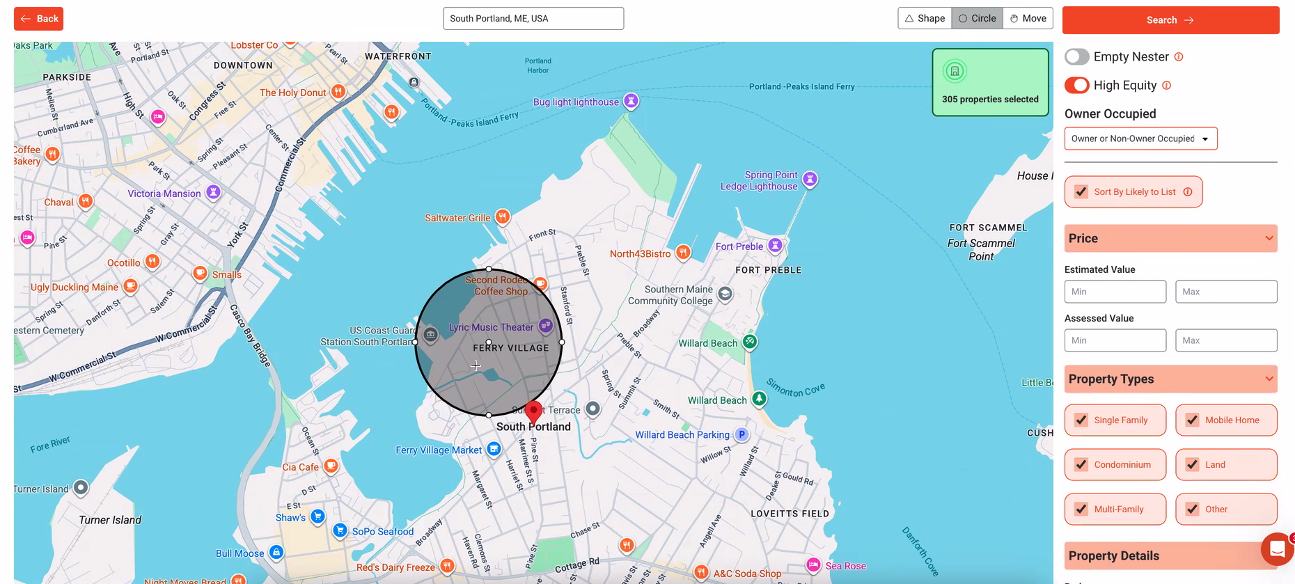 Vulcan7 Neighborhood Search feature for circle prospecting