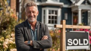A local real estate agent outside of a just sold house