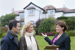 Friendly realtor talking to a homeowner with a property FSBO